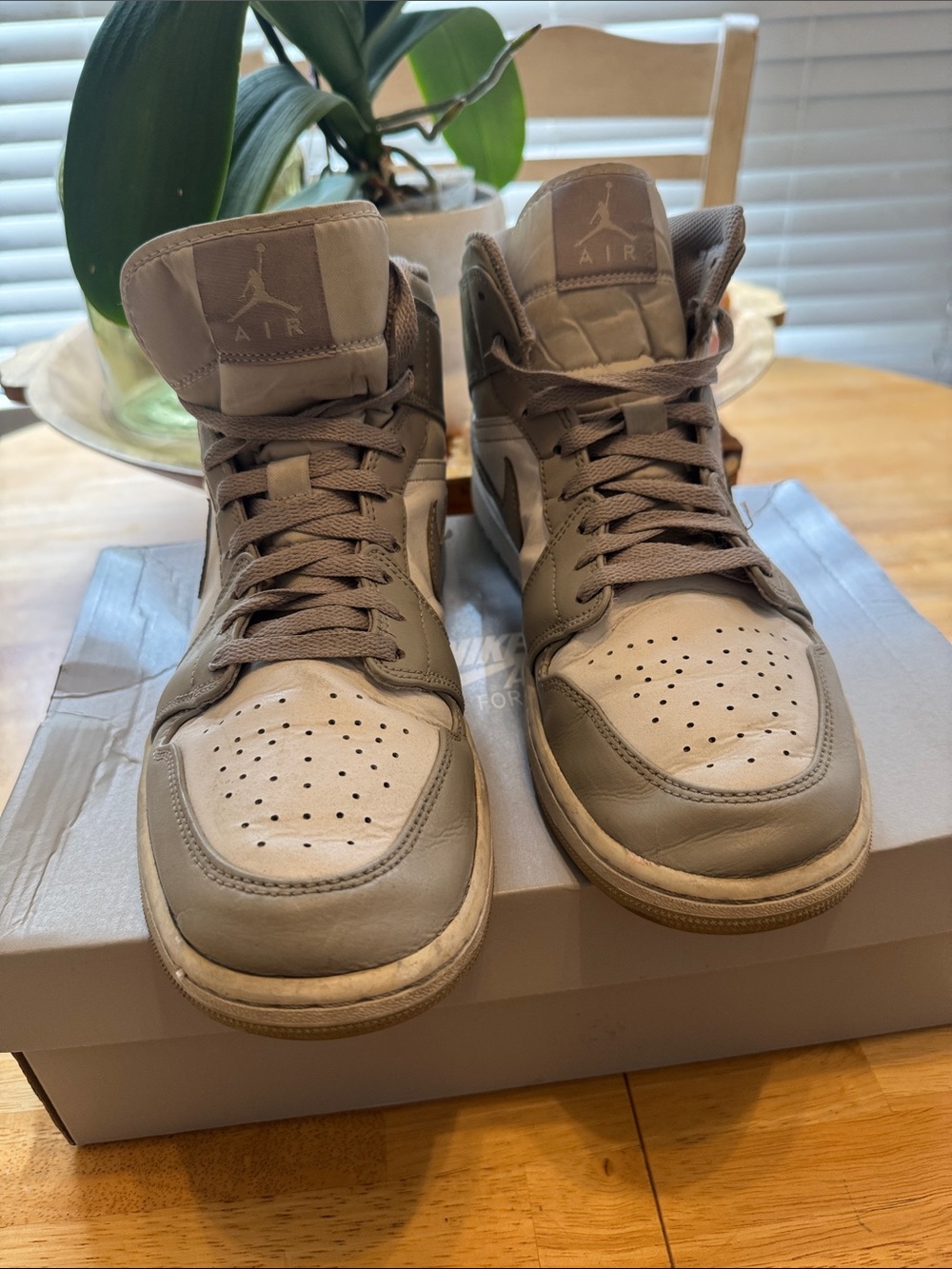 Nike Air Jordan High-Top Sneakers in Taupe and Light Beige